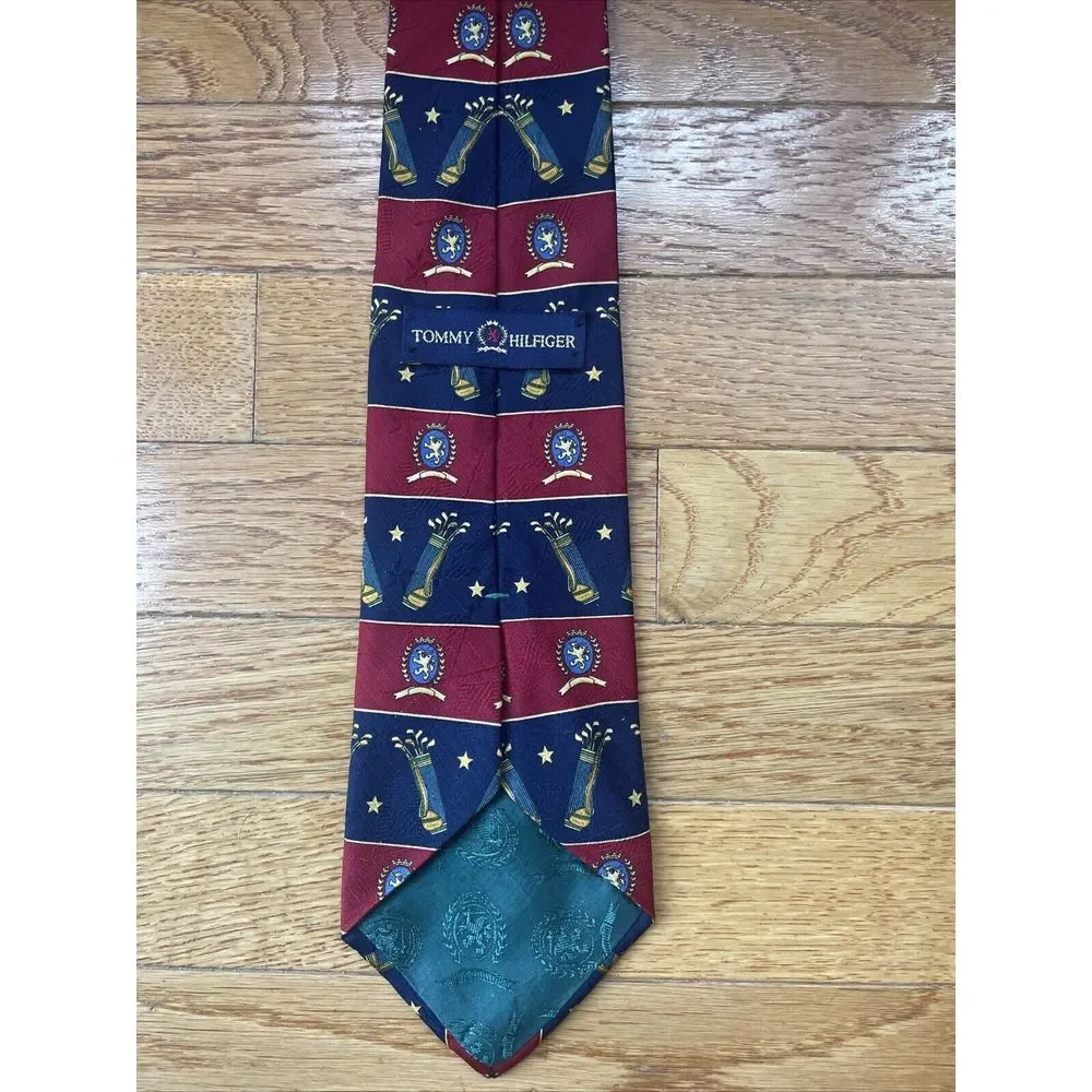 Tommy Hilfiger Men's‎ Necktie Red And Blue Golf Themed Tie 100% Italian Silk
